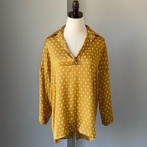 Zara | Oversized Mustard Yellow Polka Dot Hi-Low Blouse, X-Small